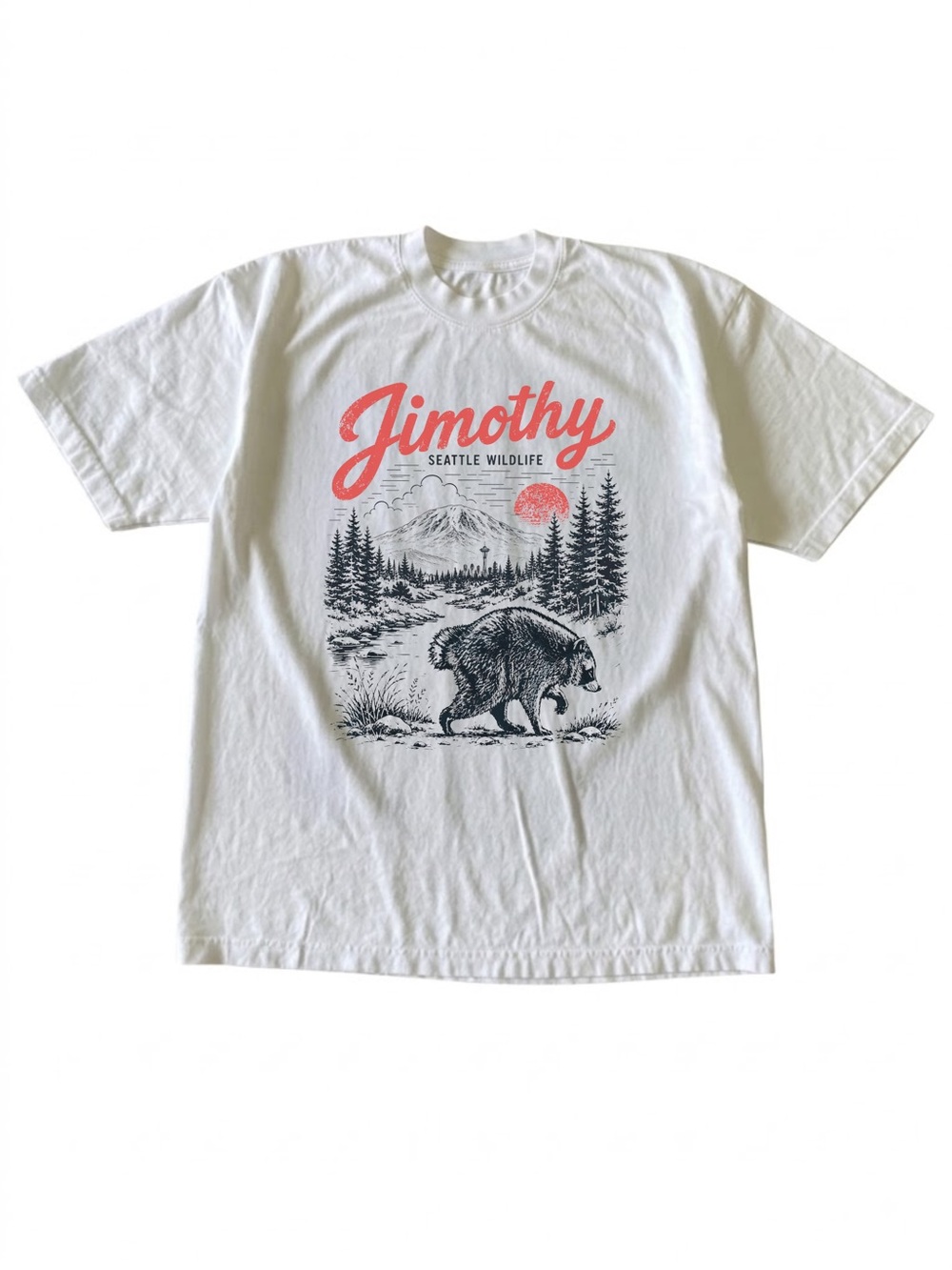 Jimothy Seattle Wildlife Raccoon Mountain White Outdoors Graphic T-Shirt